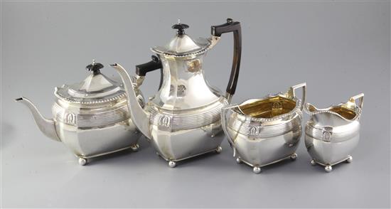 A late Victorian/Edwardian four piece silver tea and coffee service, by The Barnards, gross 56.2 oz.